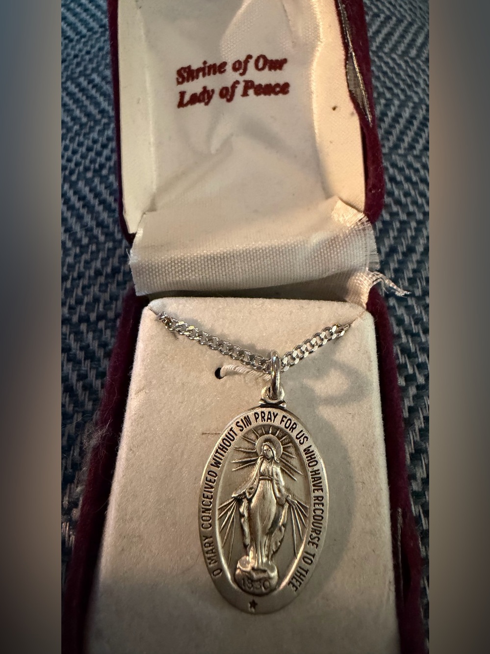 Miraculous Medal pendant necklace from the Shrine of Our Lady of Peace